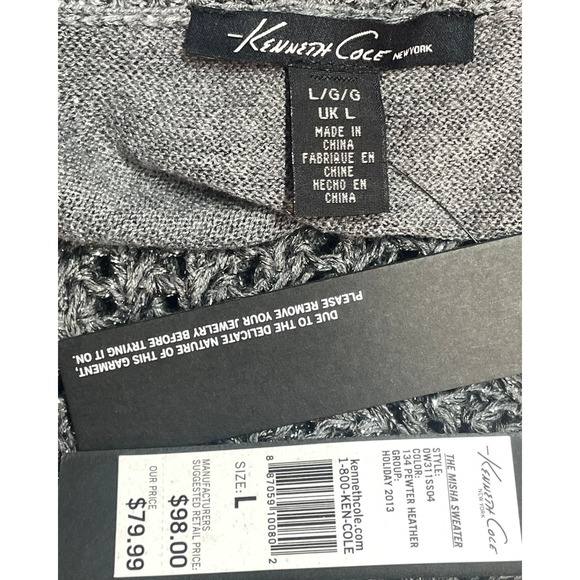 3-FOR-$30 Kenneth Cole Sz L Misha Pullover Sweater Mesh Knit Sparkly Silver New - Picture 10 of 11